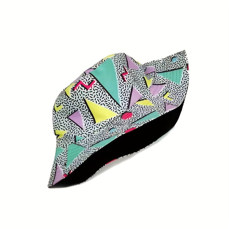 Geometric Print Reversible Bucket Hat Lightweight Fisherman Cap