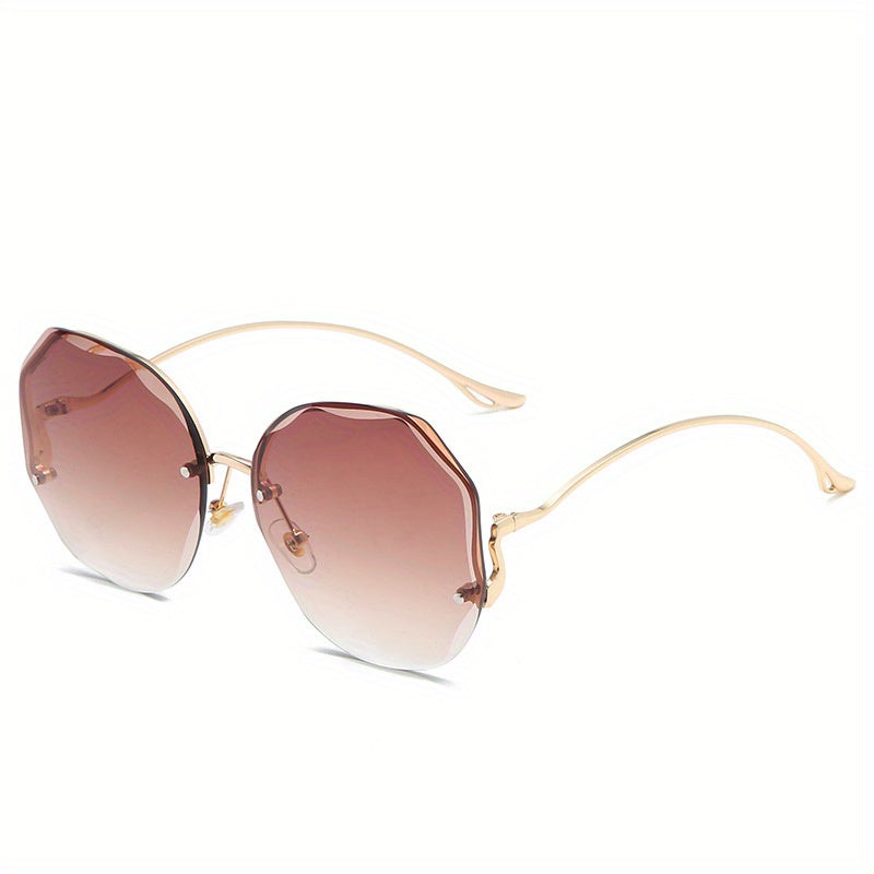Oversized Rimless Sunglasses Ombre Lens Metal Frame UV400
