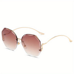 Oversized Rimless Sunglasses Ombre Lens Metal Frame UV400
