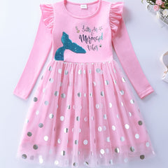 Girls Mermaid Embroidered Long Sleeve Mesh Princess Outfit