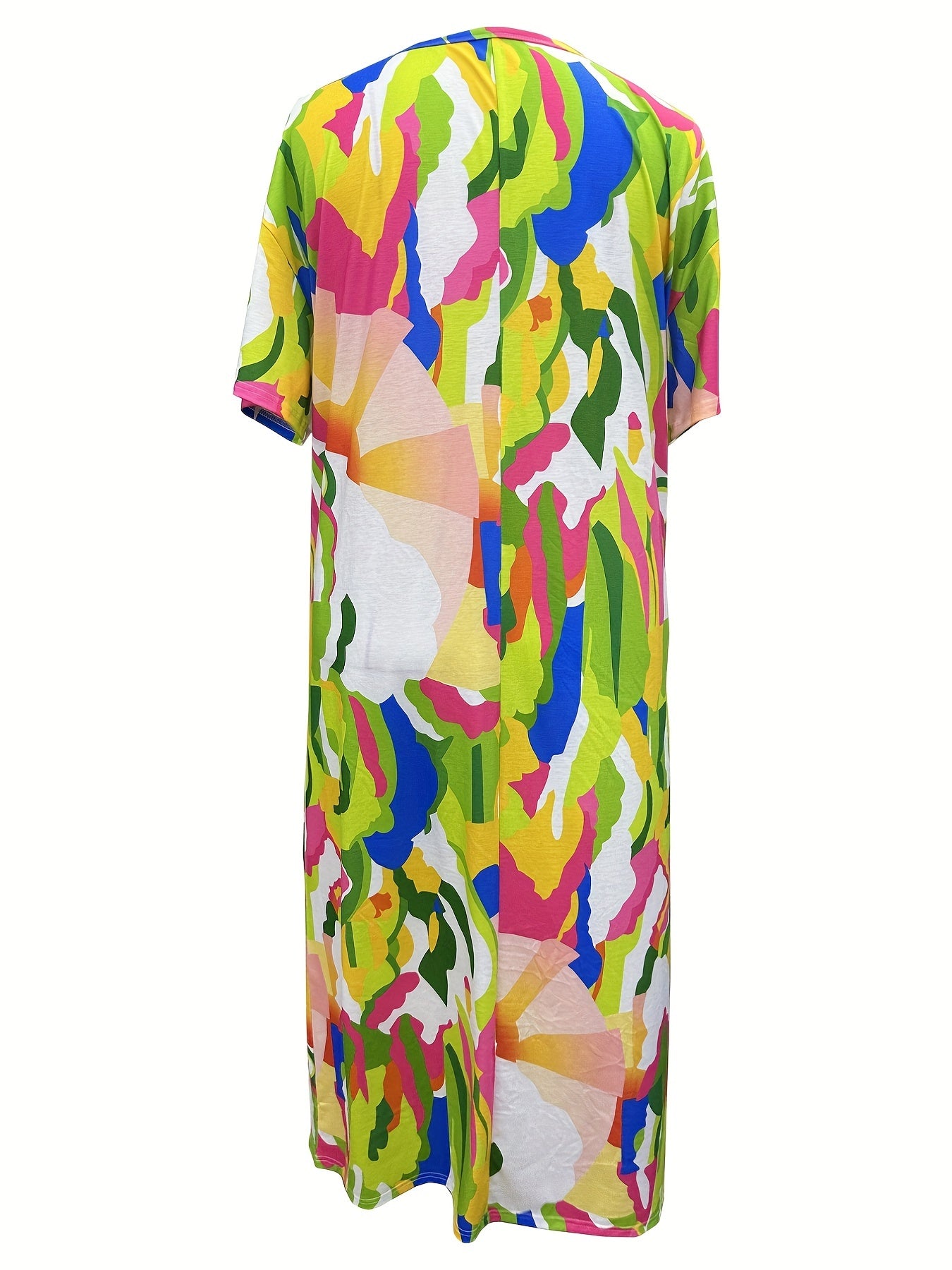 Plus Size Casual Dress Women's Plus Allover Print Bat Sleeve V Neck Maxi Dress