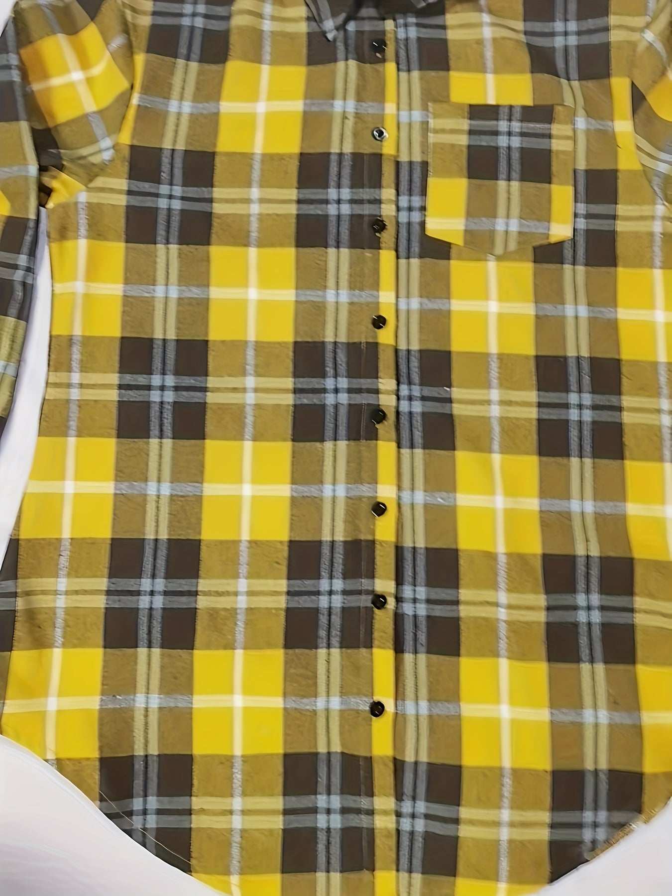 Plaid Print Long Shirt Button Front Collar