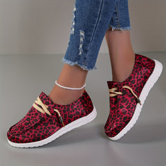 Leopard Print Canvas Shoes Lightweight Low Top Lace Up Walking Shoes