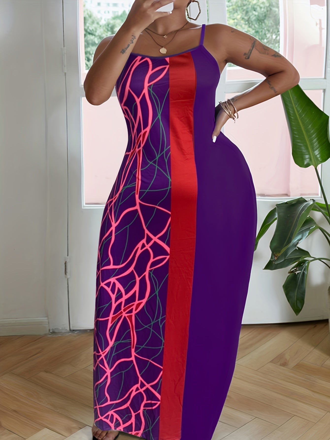  V Neck High Stretch Maxi Cami Dress