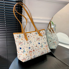 Cartoon Print Tote Bag Large Capacity Shoulder Bag Women's Handbag