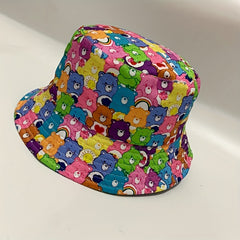 Bear Print Bucket Hat Cartoon Basin Hat Casual Fisherman Cap For Women