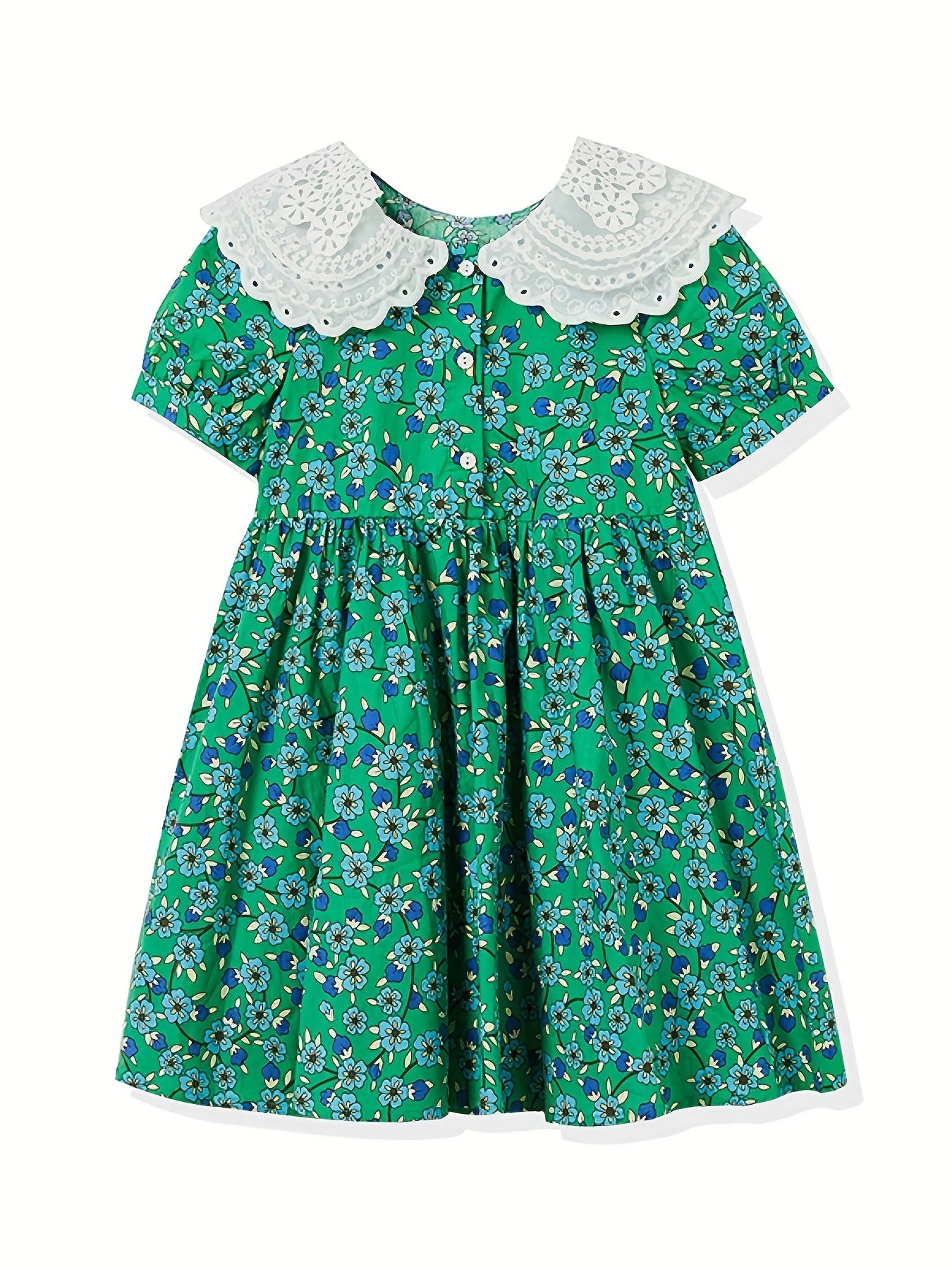 Girls Summer Floral Dress Doll Collar Casual Student Dress