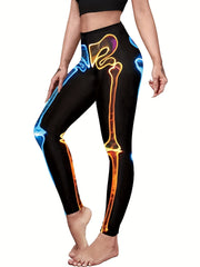  Skeleton Print High Rise Tummy Control Leggings