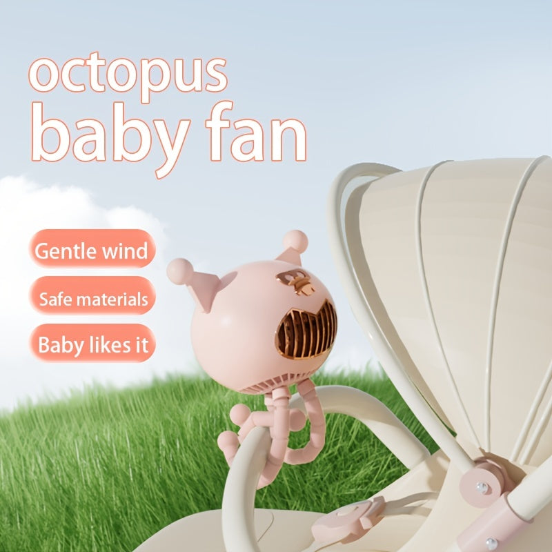 Cute Monster Baby Stroller USB Handheld Leafless Fan