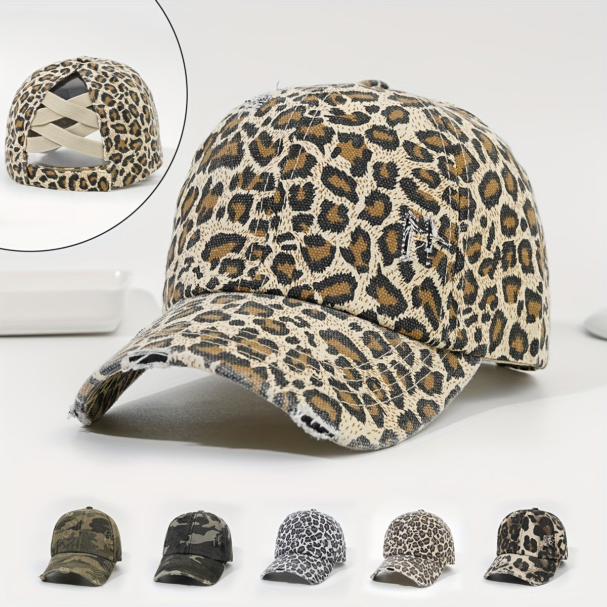 Leopard Print Ponytail Baseball Cap Sun Hat