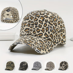 Leopard Print Ponytail Baseball Cap Sun Hat