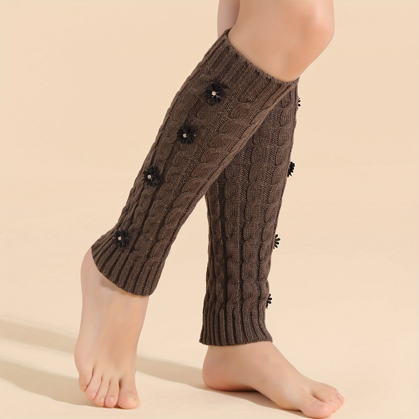 Floral Decor Leg Warmers Warm Knitted Socks Women's Stockings