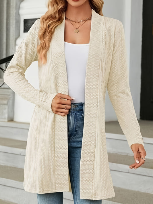  Women's Solid Cable Knit Open Front Cardigan