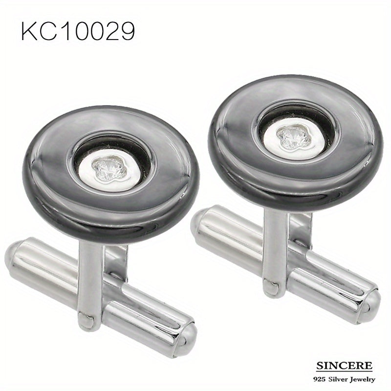 Men's 925 Silver Round Zircon Cufflinks Business Wedding Gift