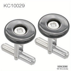 Men's 925 Silver Round Zircon Cufflinks Business Wedding Gift