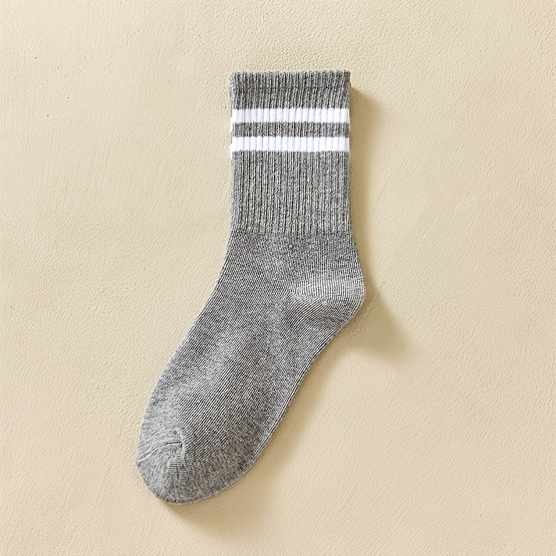 6 Pairs Women's Striped & Solid Mid Tube Socks