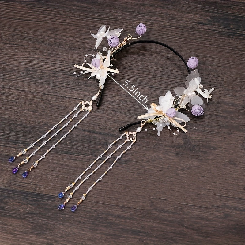 Chinese Style Hairband With Tassel Butterfly Flower Holiday Jewelry