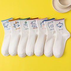 7 Pairs Bear Print Socks Cute & Comfy Women's Stockings & Hosiery