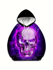 Skull 3D Print Hoodie Men Autumn Graphic Pullover Loose Hooded