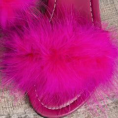 Women's Feather Flat Slide Sandals Open Toe Slip On Shoes