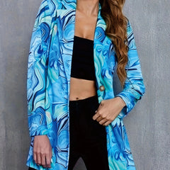  Marble Print Long Sleeve Button Blazer