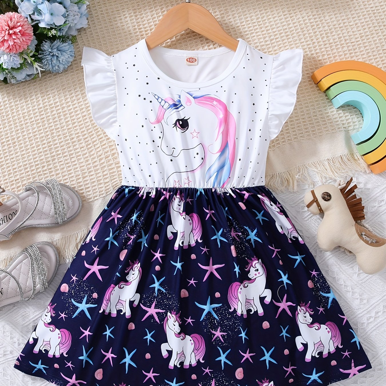 Girls Unicorn Skirt Set Sleeveless Outfit
