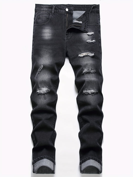 Ripped Cotton Slim Fit Stretch Jeans Mens Denim Pants