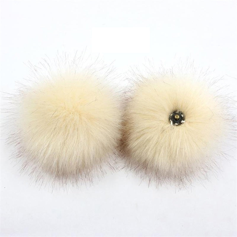 2pcs DIY Faux Fur Pom Pom with Press Button - Removable Fluffy Pompom