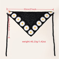 Boho Crochet Bandana Flower Pattern Headband Scarf Hair Wrap