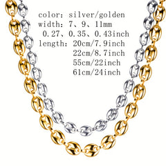 2pcs Stainless Steel Men's Coffee Bean Necklace Bracelet