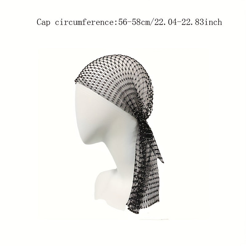 Rhinestone Mesh Headband Bandana Fishnet Wide Hairband Bling Veil Hat