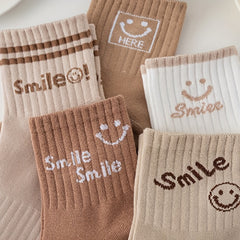 5 Pairs Smiling Print Socks Women's Crew Stockings