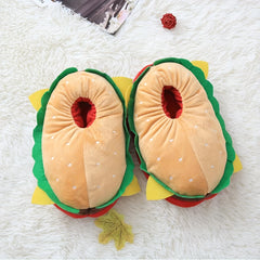 Funny Cartoon Hamburger Novelty Slippers Warm & Cozy Slip On Fuzzy Shoes