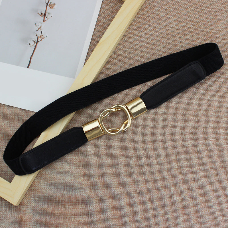 Double Cross Buckle Belt Thin Elastic Dress Belt Solid Coat Belts