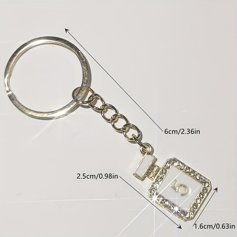 Rhinestone Decor Perfume Bottle Keychain Metal Key Ring Customizable Gift