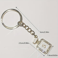 Rhinestone Decor Perfume Bottle Keychain Metal Key Ring Customizable Gift