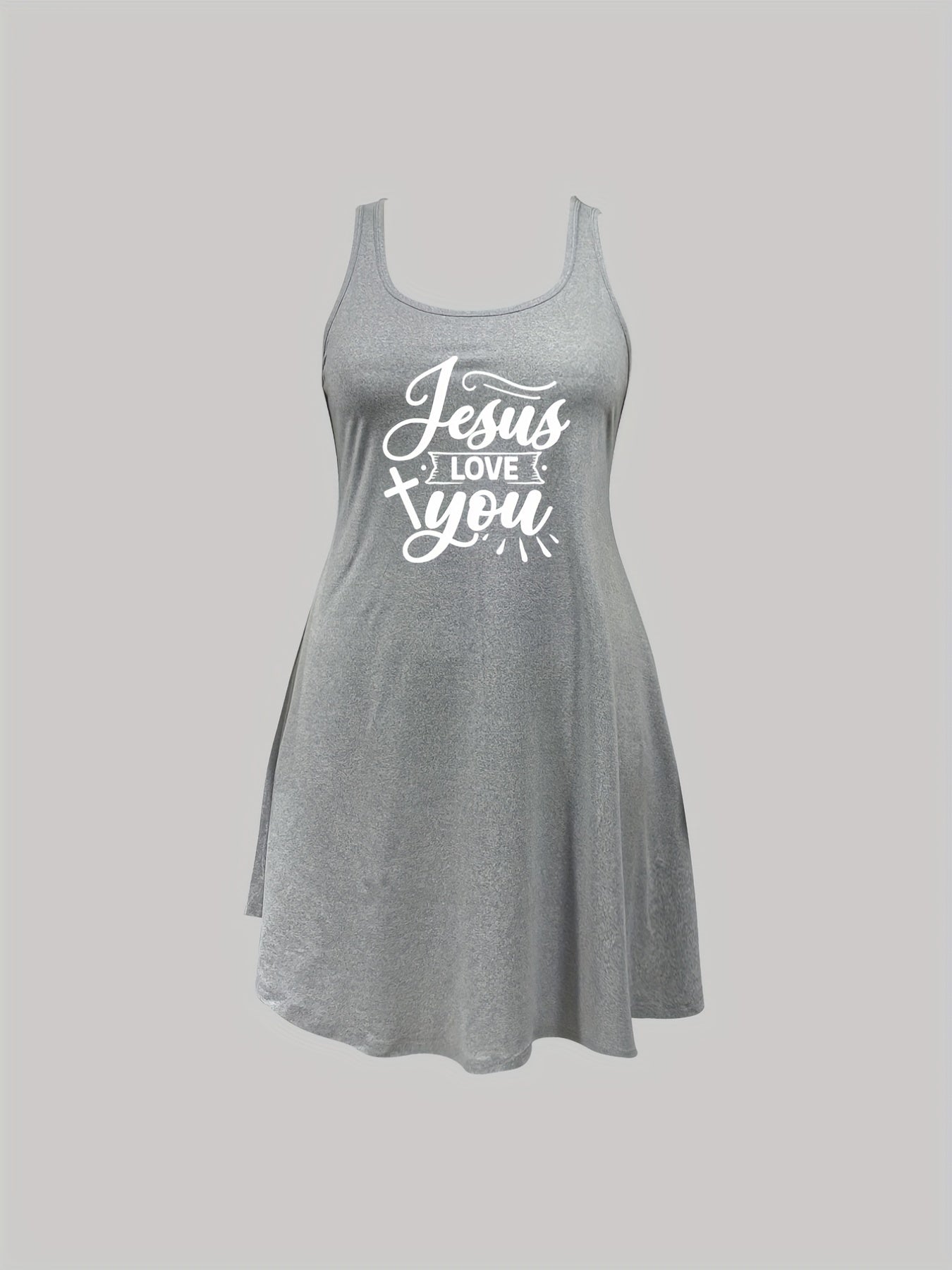  Women's Casual Nightdress Cross & Letter Print High Stretch Tank Sleep