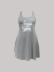  Women's Casual Nightdress Cross & Letter Print High Stretch Tank Sleep