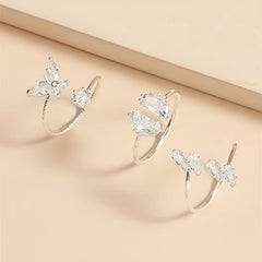 Zircon Butterfly Ring Set Silver Plated Moon Lightning Women's Ring