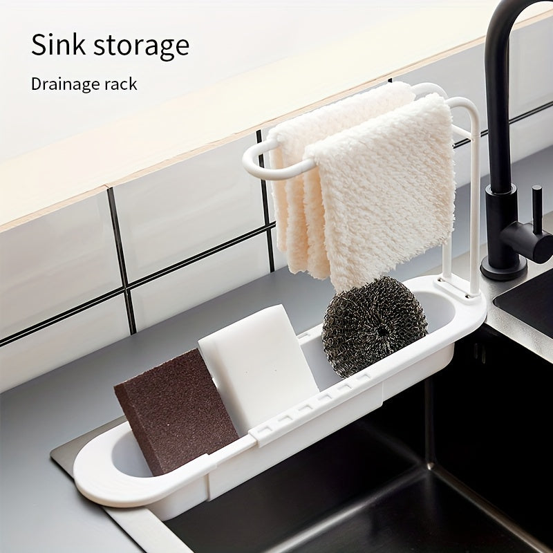 Kitchen Sink with Towel Rod and Telescopic Storage Rack