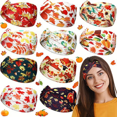 Maple Print Headband Criss Cross Headdress Pumpkin Sunflower Pattern