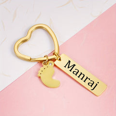 Personalized Stainless Steel Key Chain with Foot Bar Pendant
