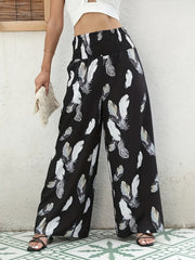  Feather Print Wide Leg Trousers