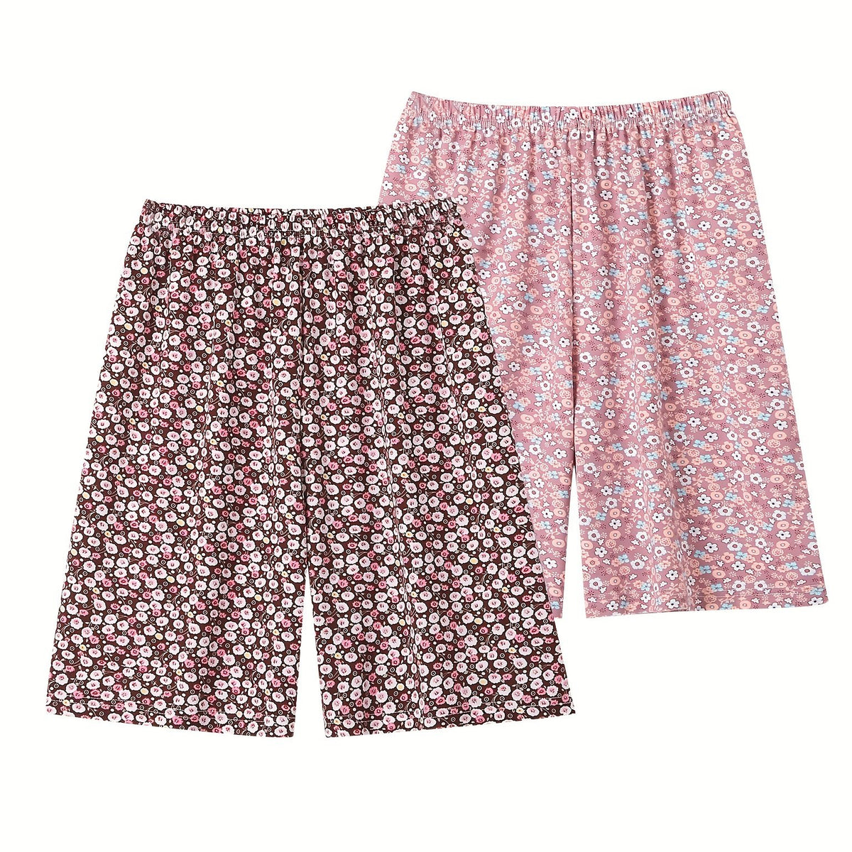2 Pack Plus Size Pajama Bottoms Set Floral Print High Stretch