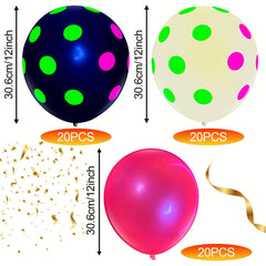 60pcs UV Neon Balloons Glow Balloons 12'' UV Polka Dot Blacklight Balloons