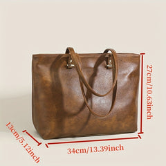 Vintage PU Leather Tote Bag Solid Handbag Large Capacity Shoulder Bag For Women
