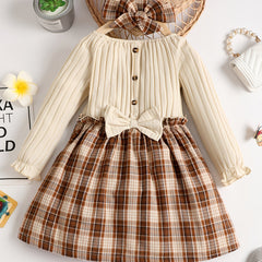 Plaid Bowknot Dress Set for Baby Girls