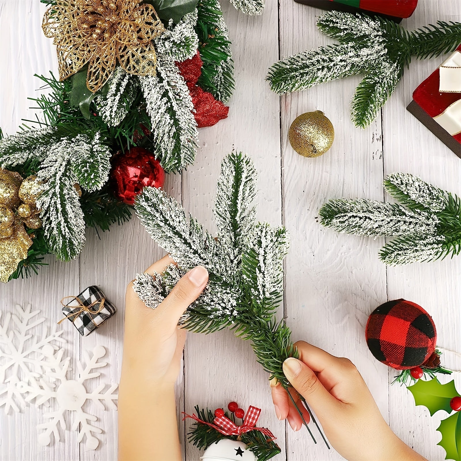 24Pcs Faux Green Pine Needles Cedar Greenery Leaves Garlands Indoor Outdoor