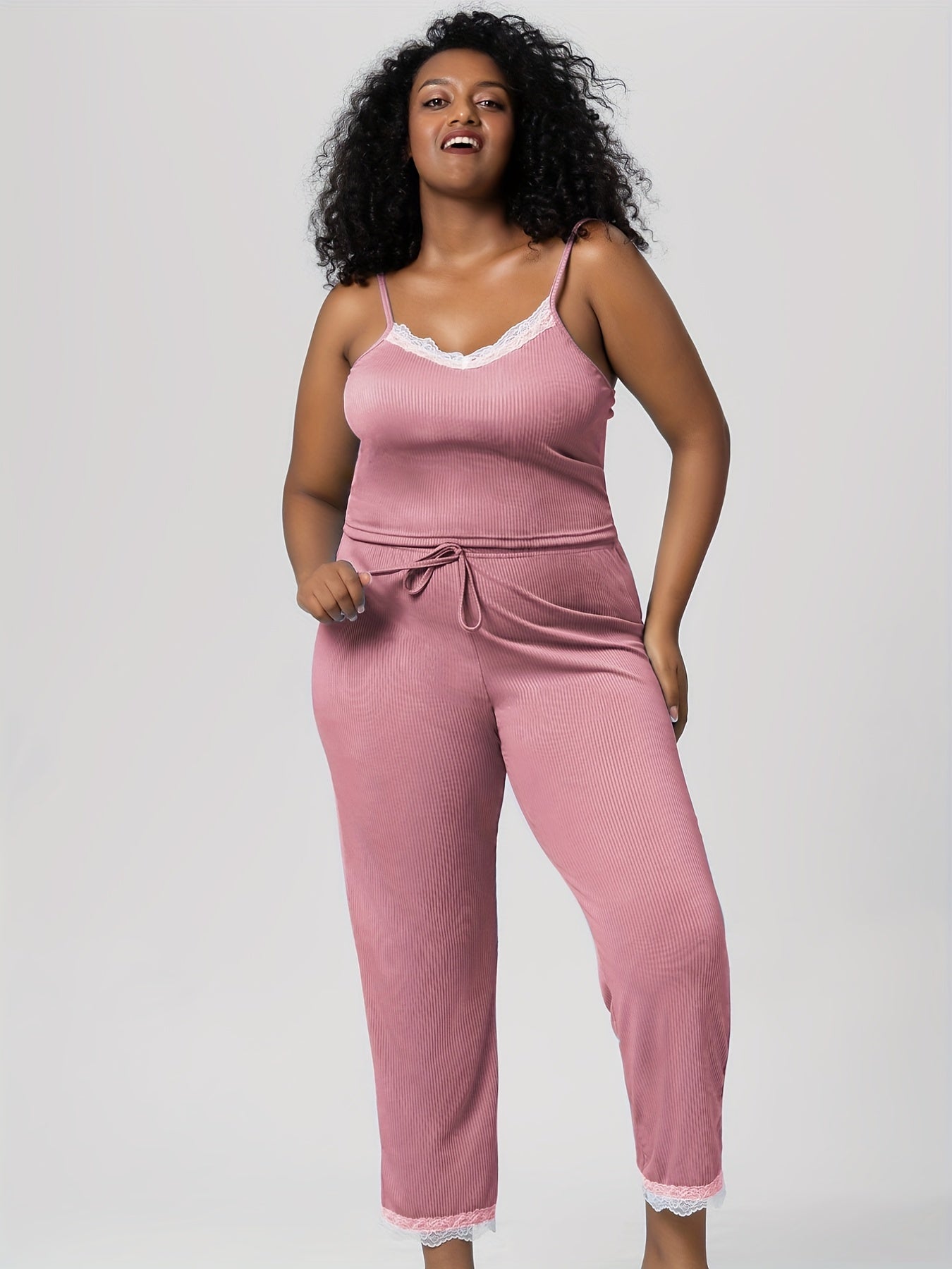  Sexy Pajamas Set Ribbed Cami Top & Knot Pants Two Piece Set
