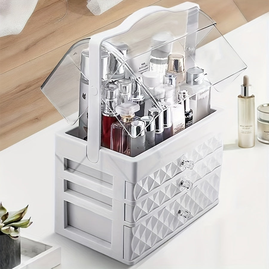 Portable Makeup Organizer with Drawer & Lid Waterproof Dustproof Storage Case